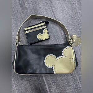 Disney Store Minnie Mouse Baguette Purse & Wallet Black & Gold WITH‎ RHINESTONES